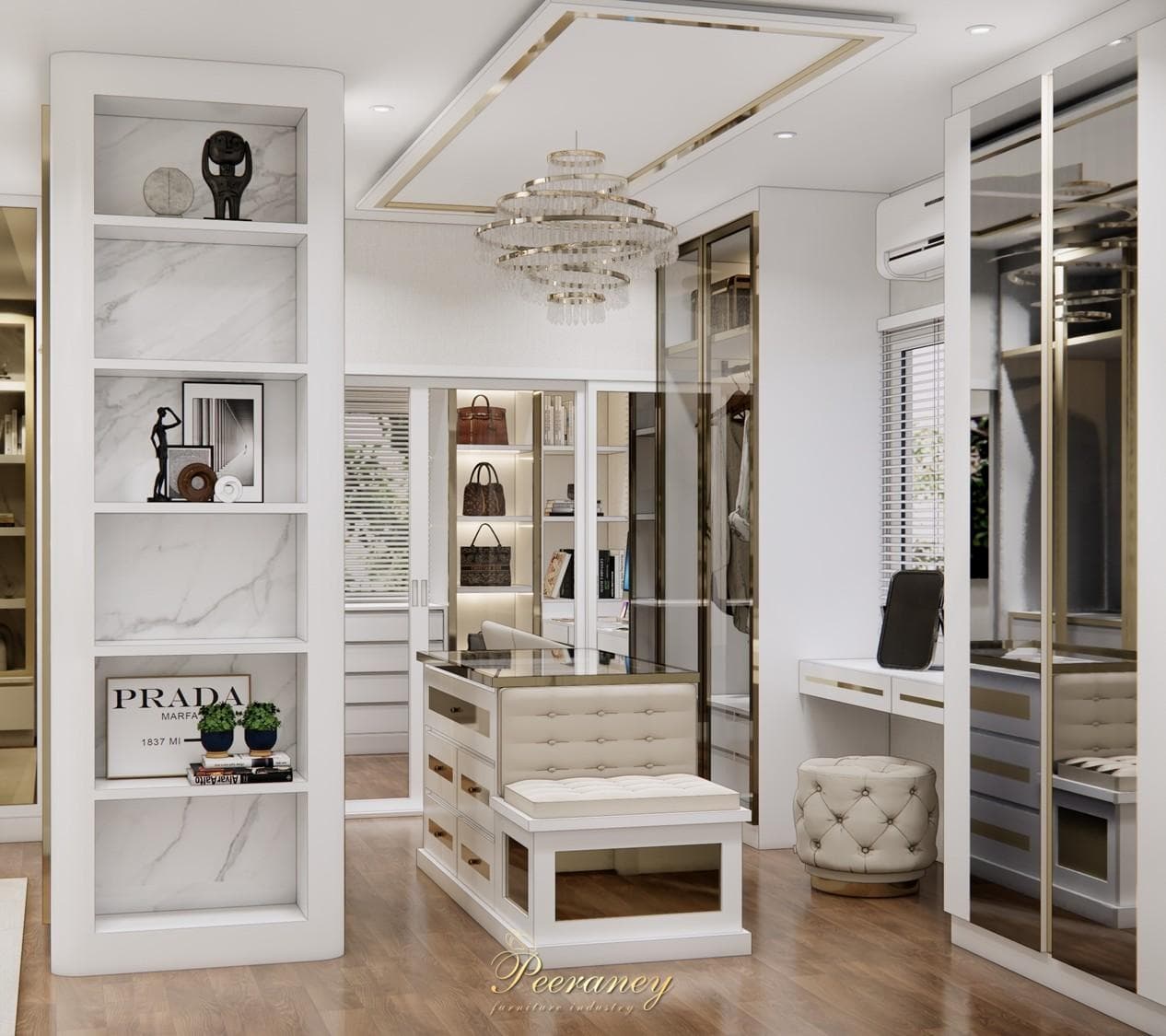 ตัวอย่างงานออกแบบ 3D ห้องแต่งตัวหรูโดย Peeraney